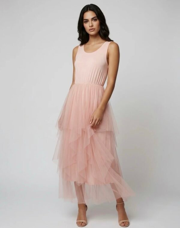 Elegant tiered tulle midi dress