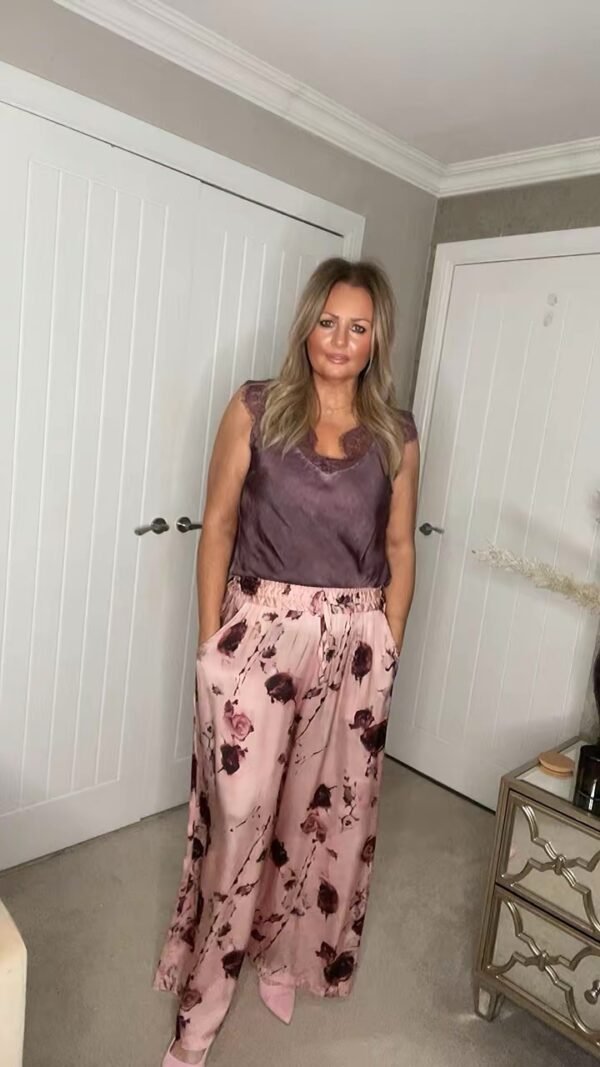 satin floral print trouser