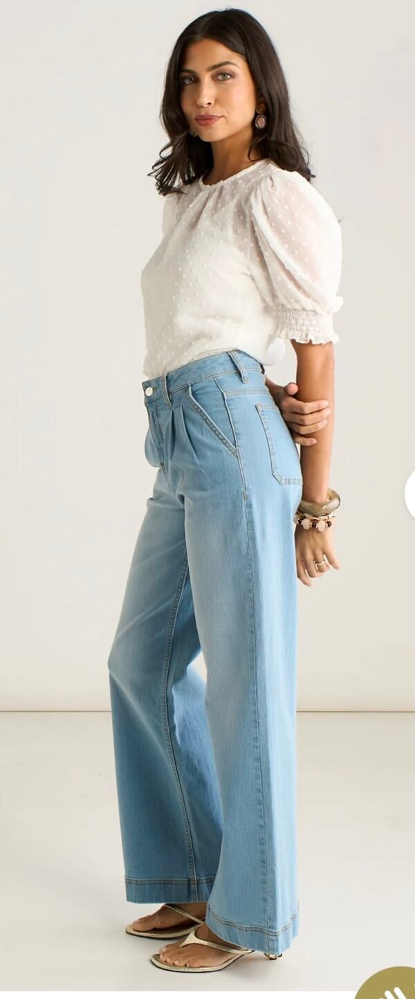 Light Blue Pleat Wide Leg Jean