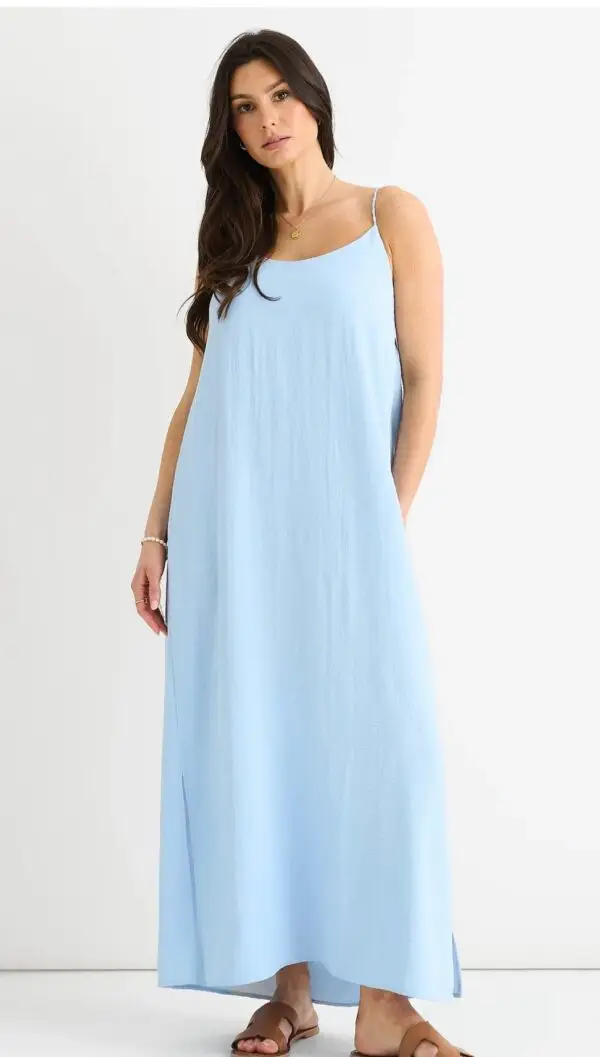 Blue Strappy Cross Back Airflow Oversized Dress