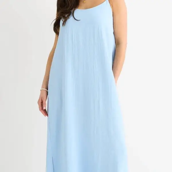 Blue Strappy Cross Back Airflow Oversized Dress