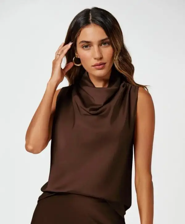 Satin high neck sleeveless blouses