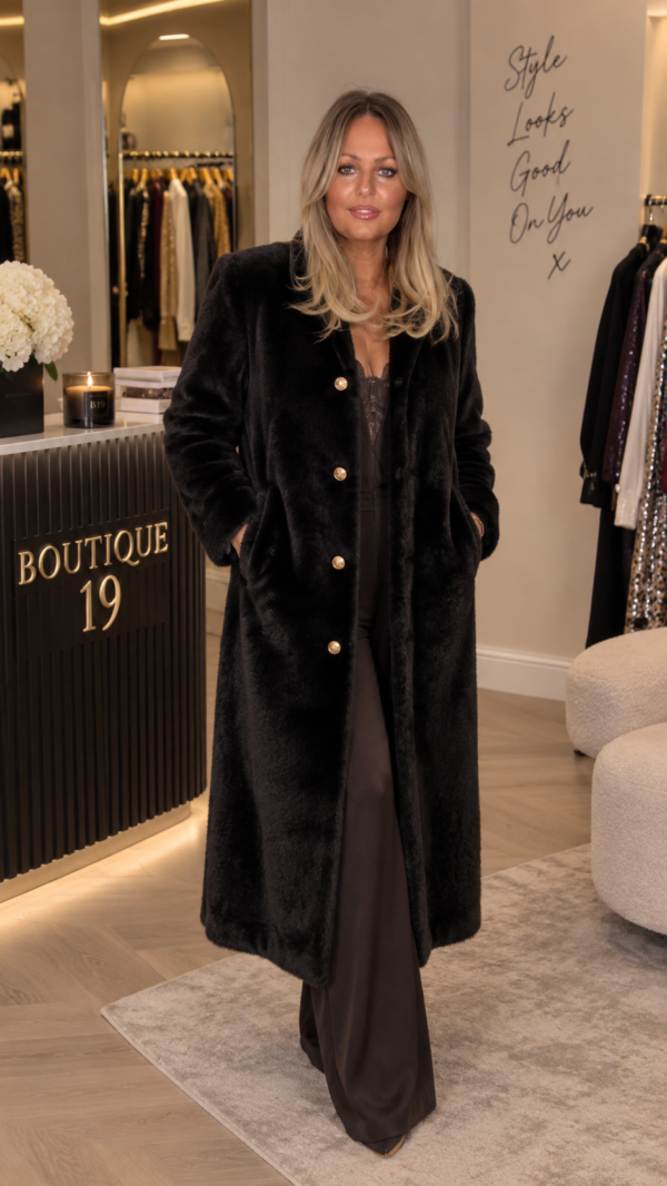 Faux fur coat black 10-16