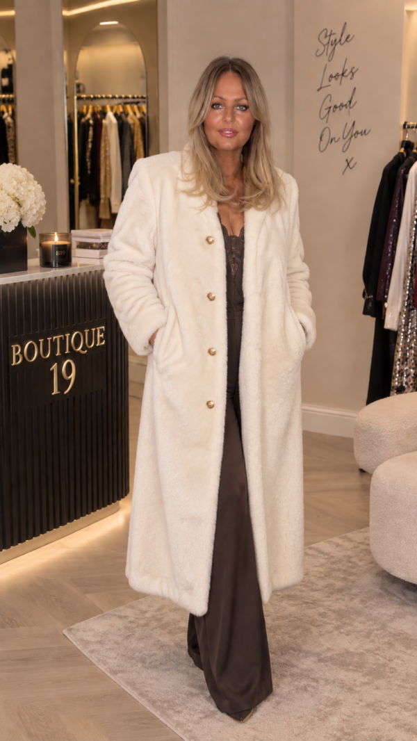 Faux fur coat cream 10-16
