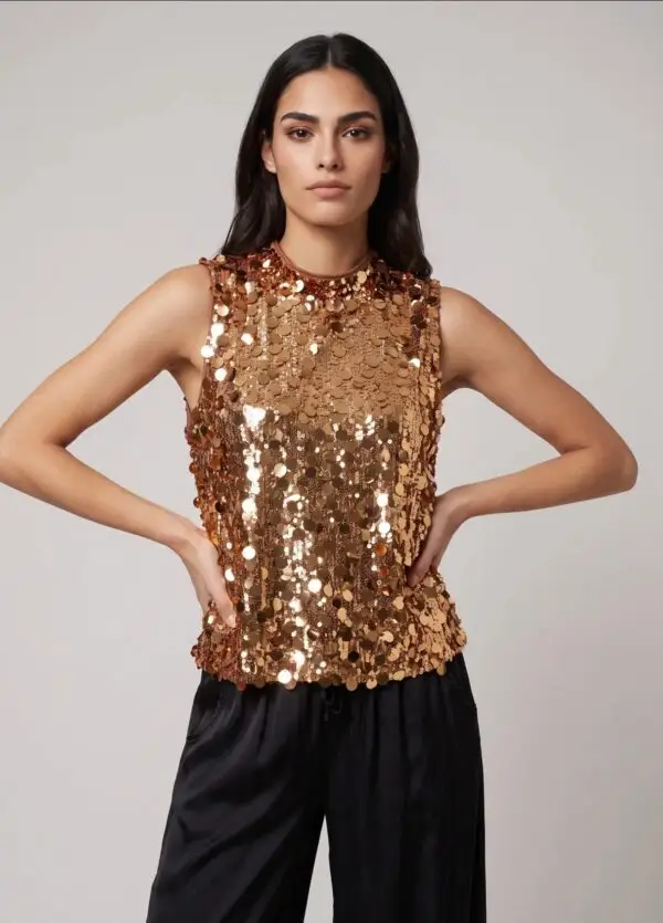 Glam Sequin Mock Neck Top